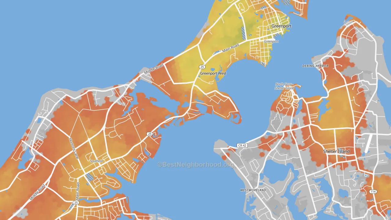 Bike Grade map of Greenport West, NY