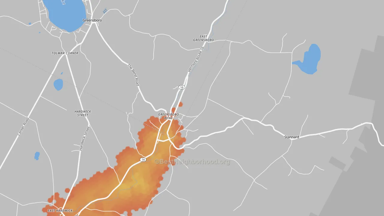 Bike Grade map of Greensboro Bend, VT