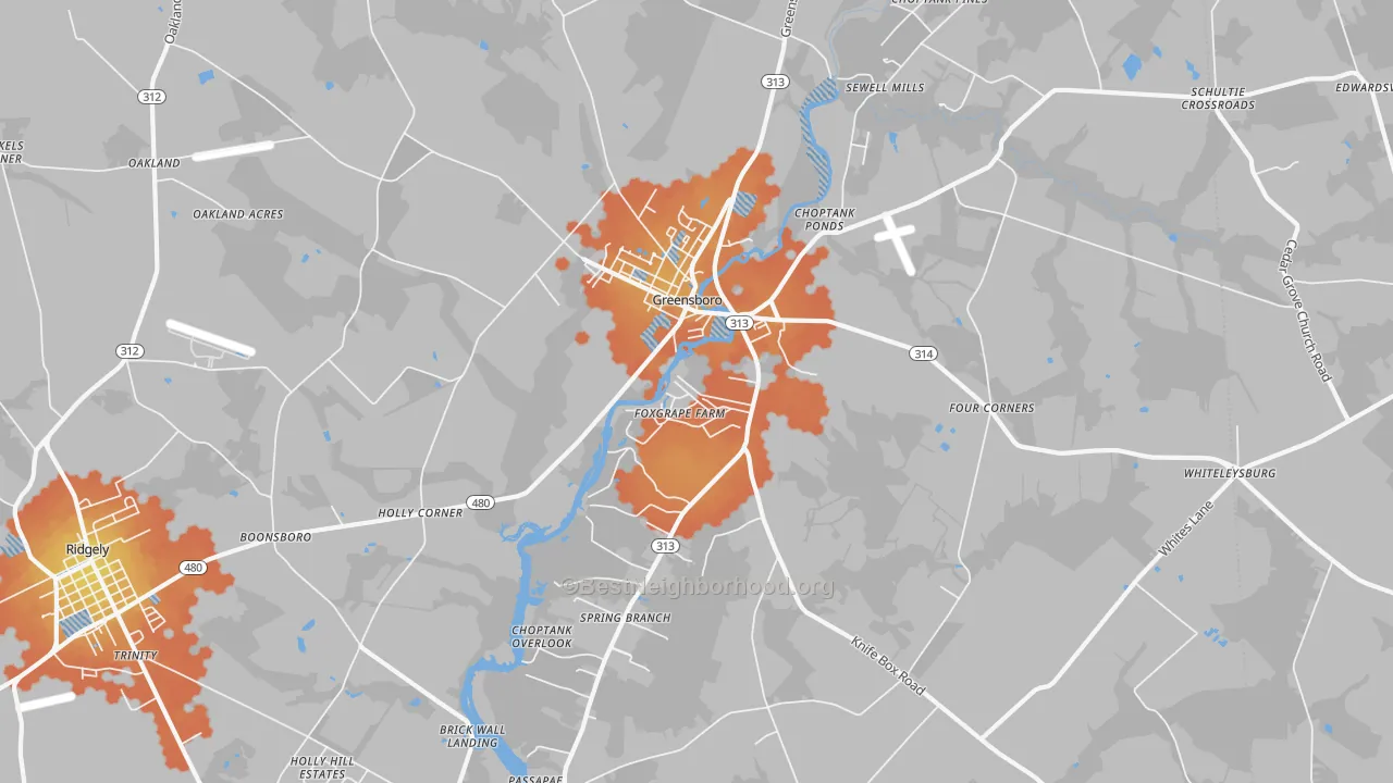 Bike Grade map of Greensboro, MD