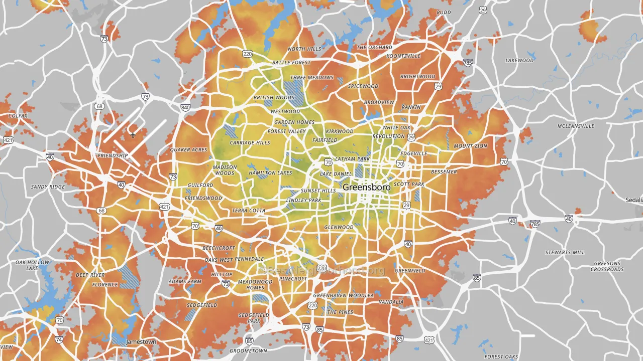 Bike Grade map of Greensboro, NC