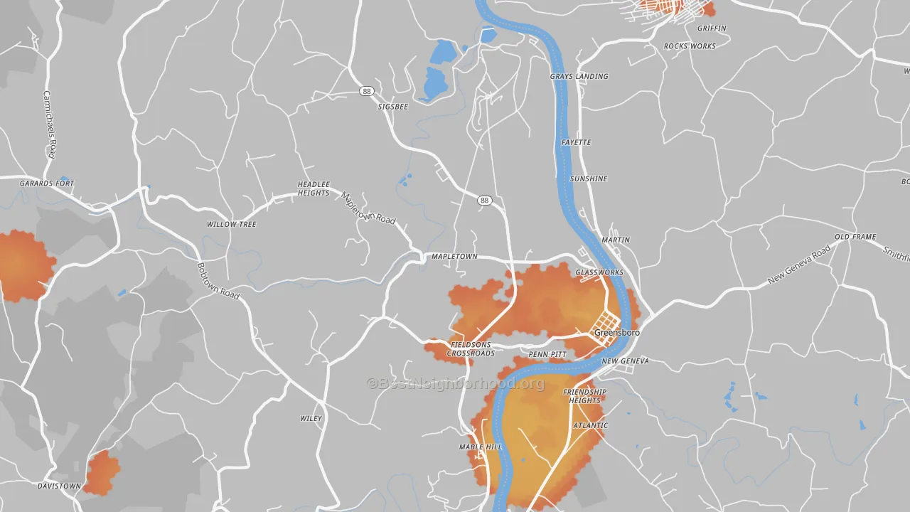 Bike Grade map of Greensboro, PA