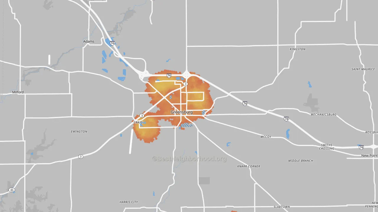 Bike Grade map of Greensburg, IN