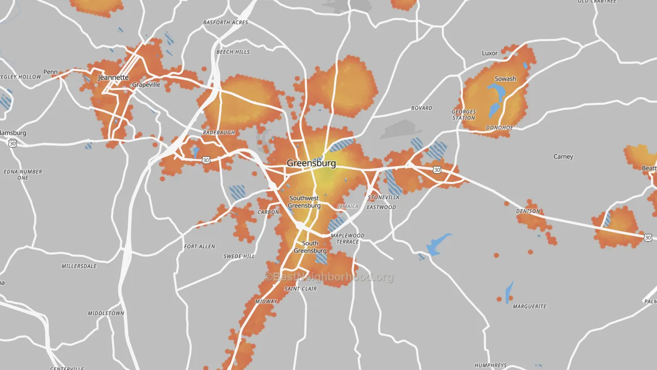 Bike Grade map of Greensburg, PA