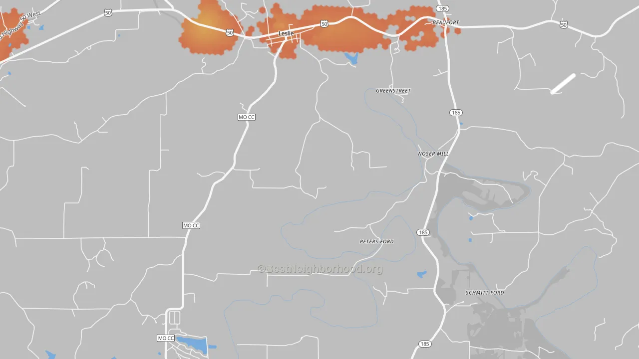 Bike Grade map of Greenstreet, MO