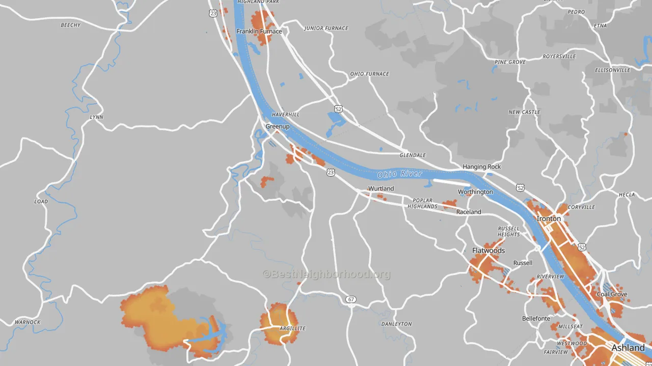 Bike Grade map of Greenup County, KY