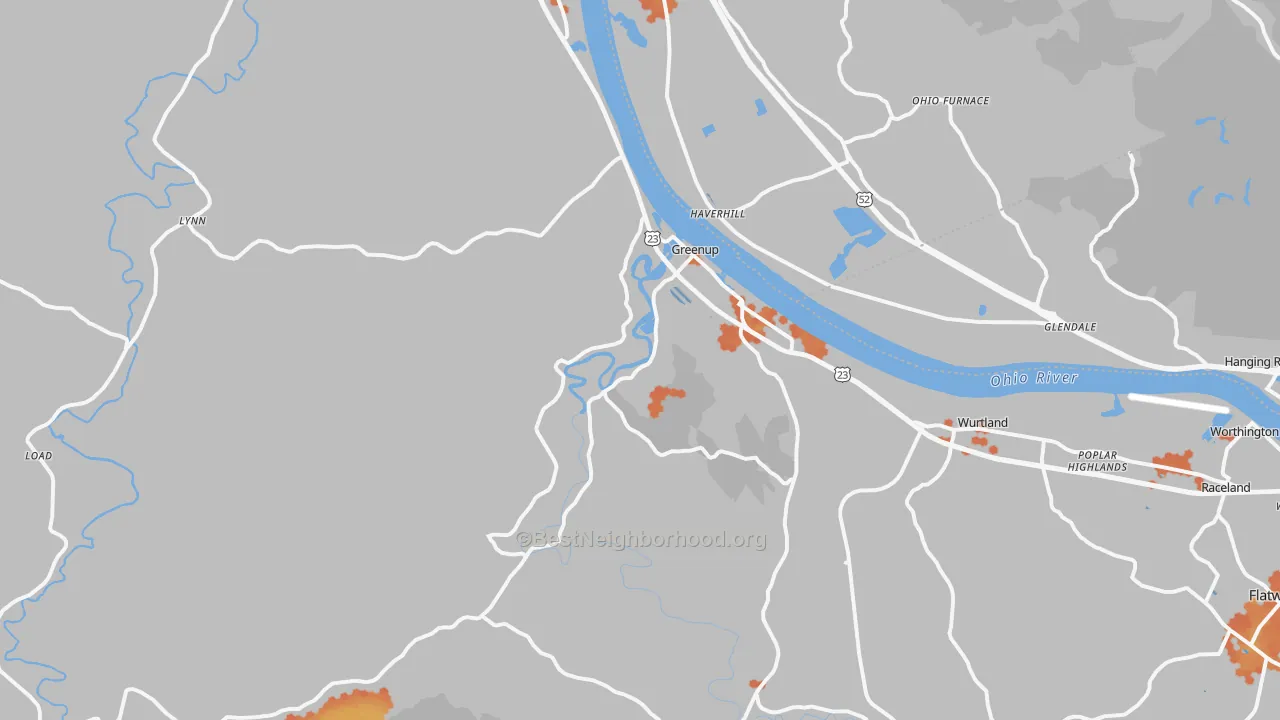 Bike Grade map of Greenup, KY