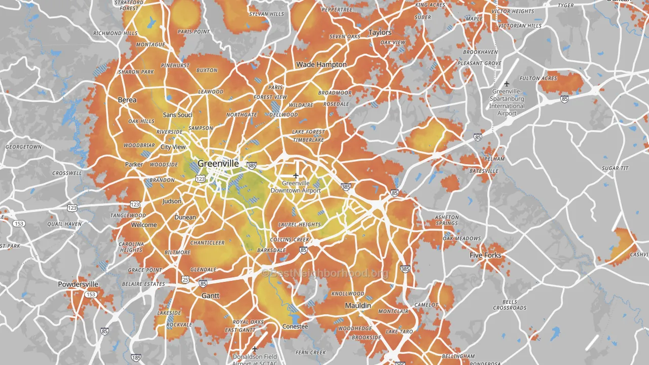 Bike Grade map of Greenville County, SC