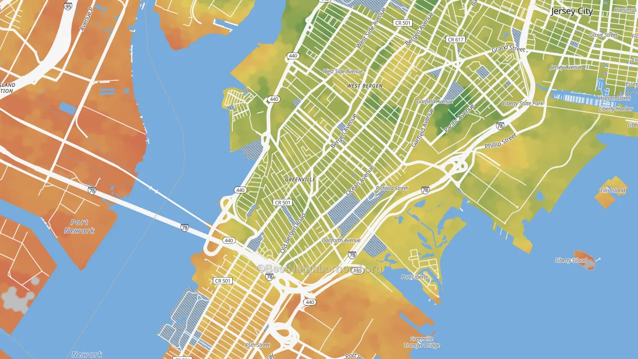 Bike Grade map of Greenville, Jersey City, NJ