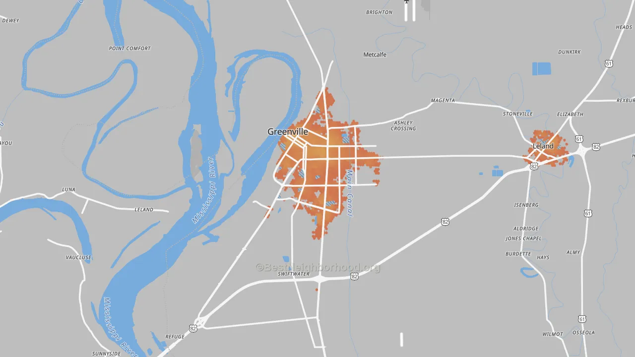 Bike Grade map of Greenville, MS
