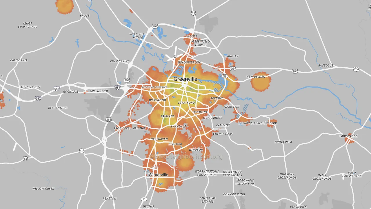 Bike Grade map of Greenville, NC