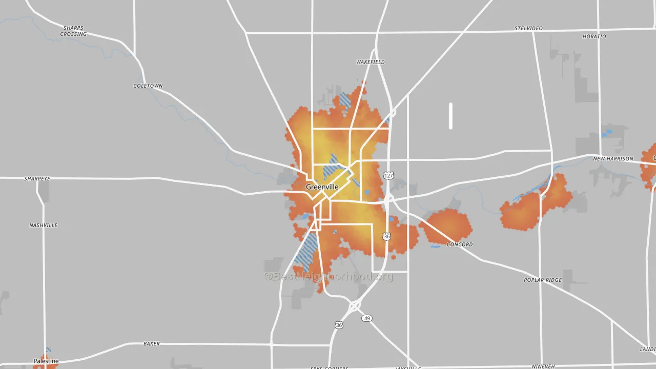 Bike Grade map of Greenville, OH
