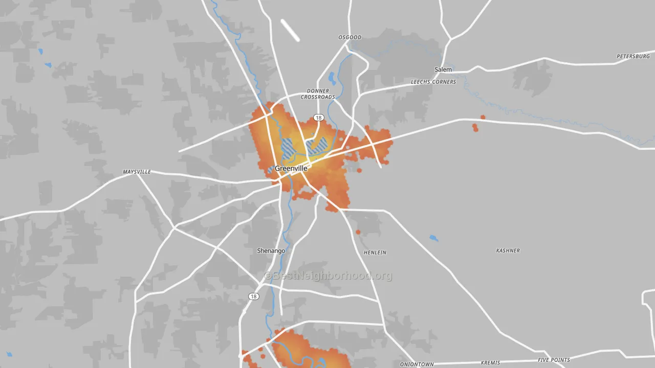 Bike Grade map of Greenville, PA