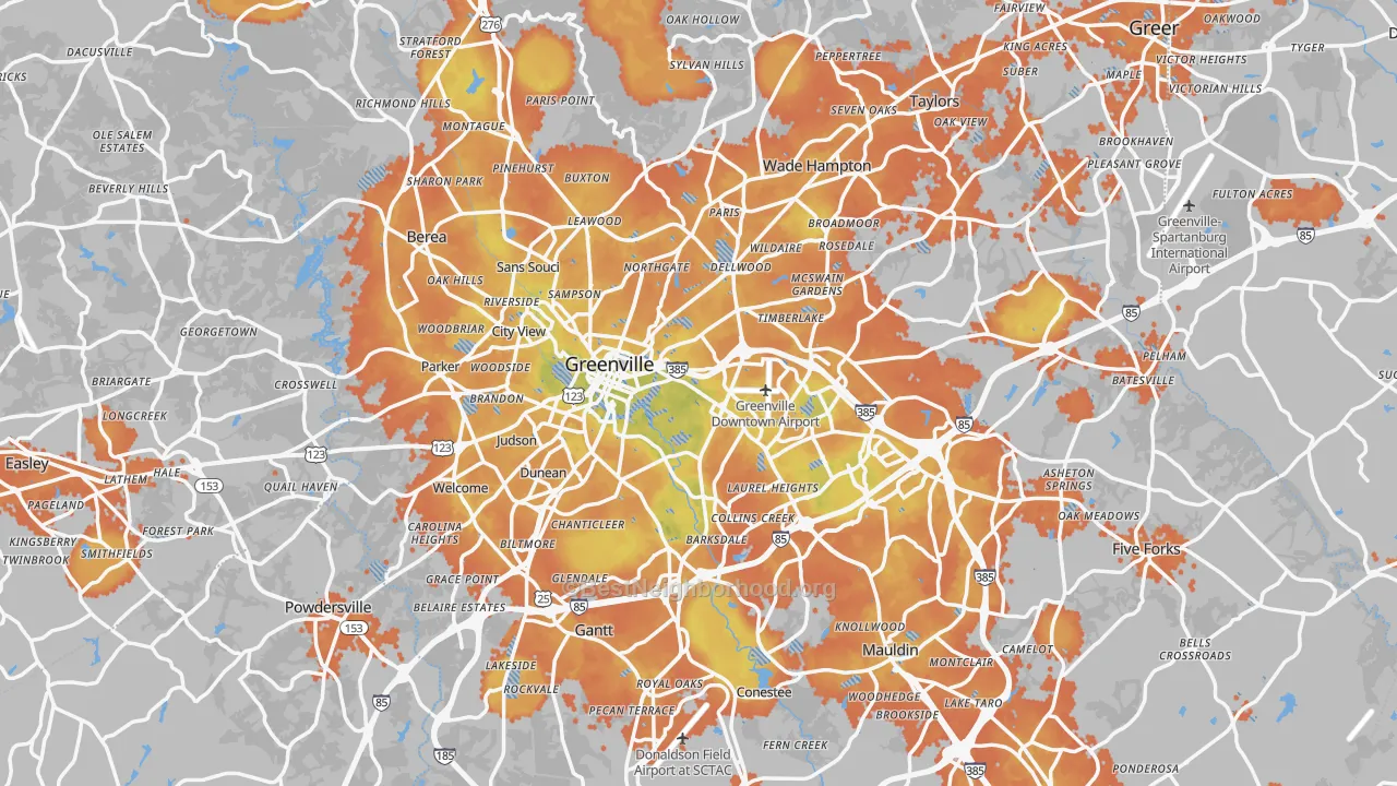 Bike Grade map of Greenville, SC