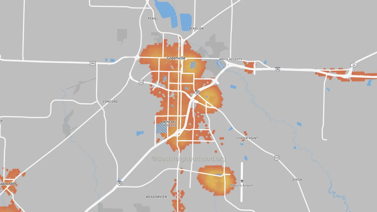 Bike Grade map of Greenville, TX