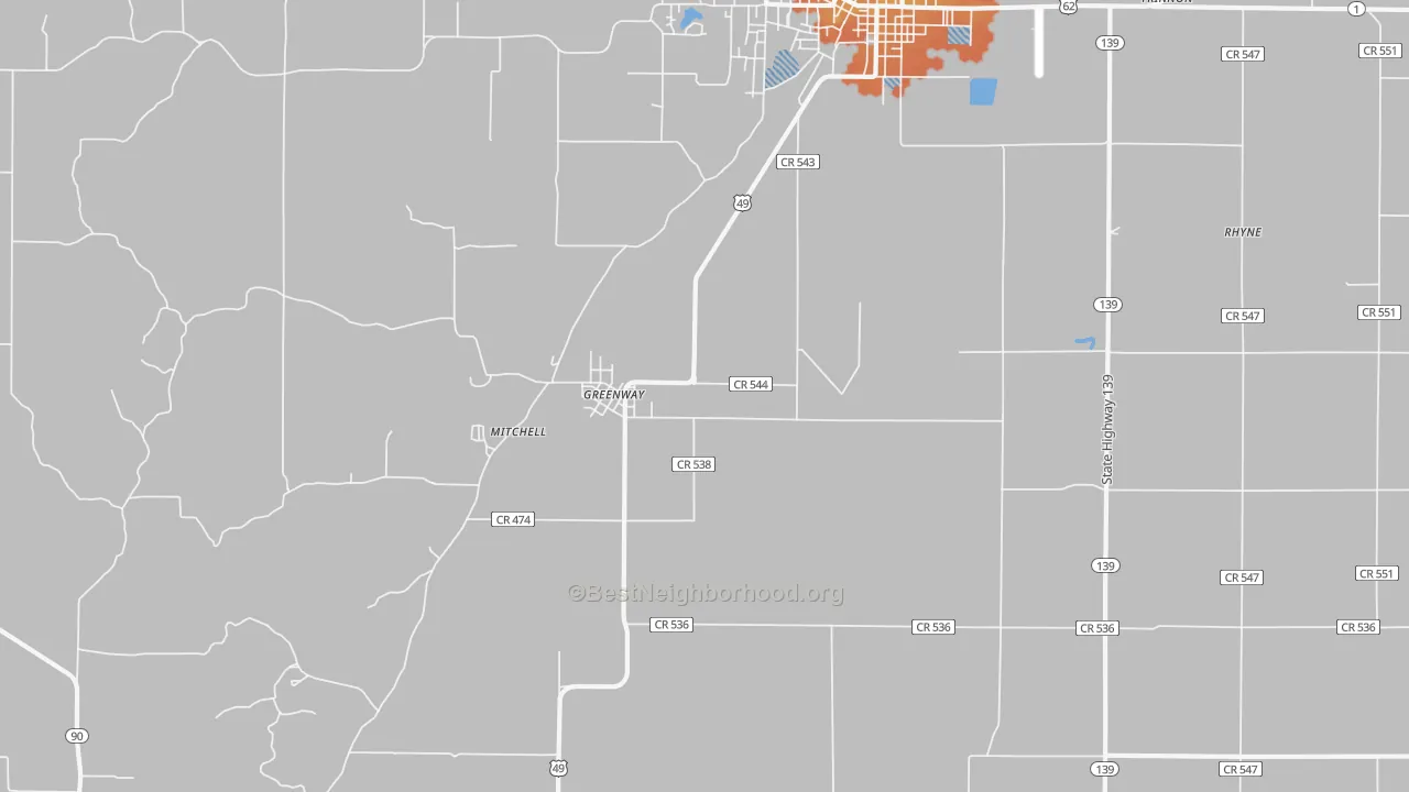 Bike Grade map of Greenway, AR