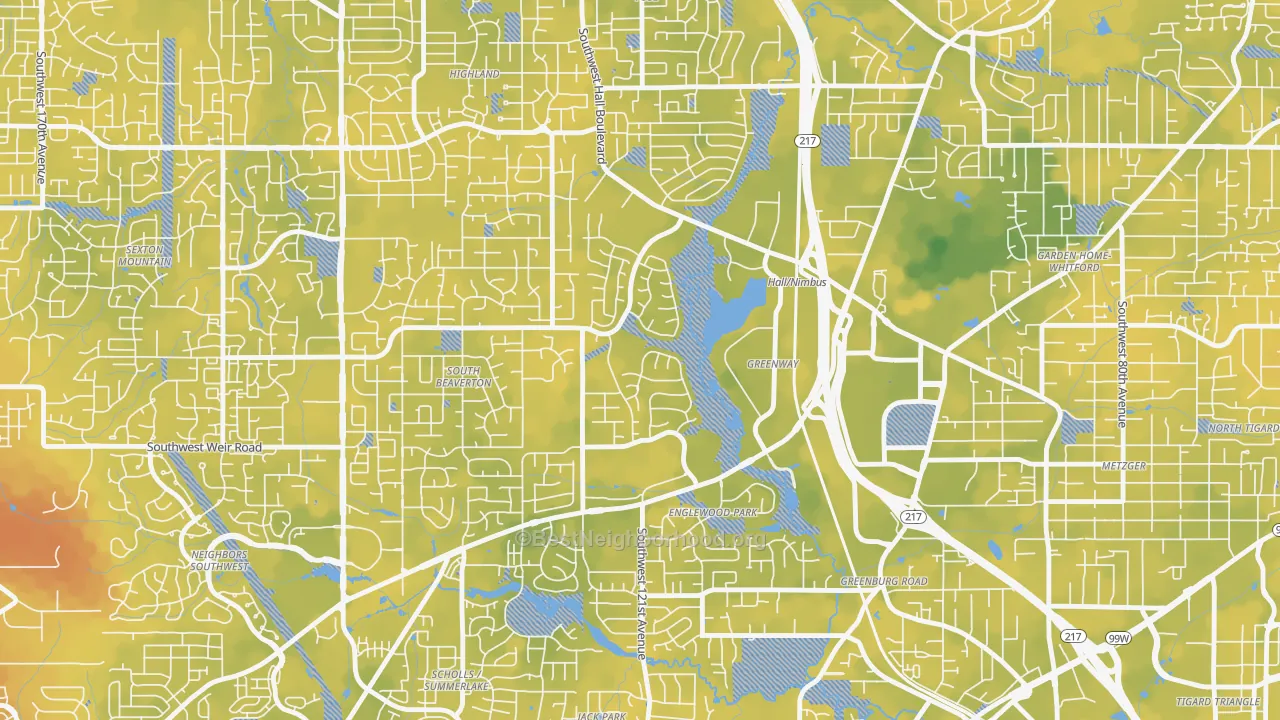 Bike Grade map of Greenway, Beaverton, OR