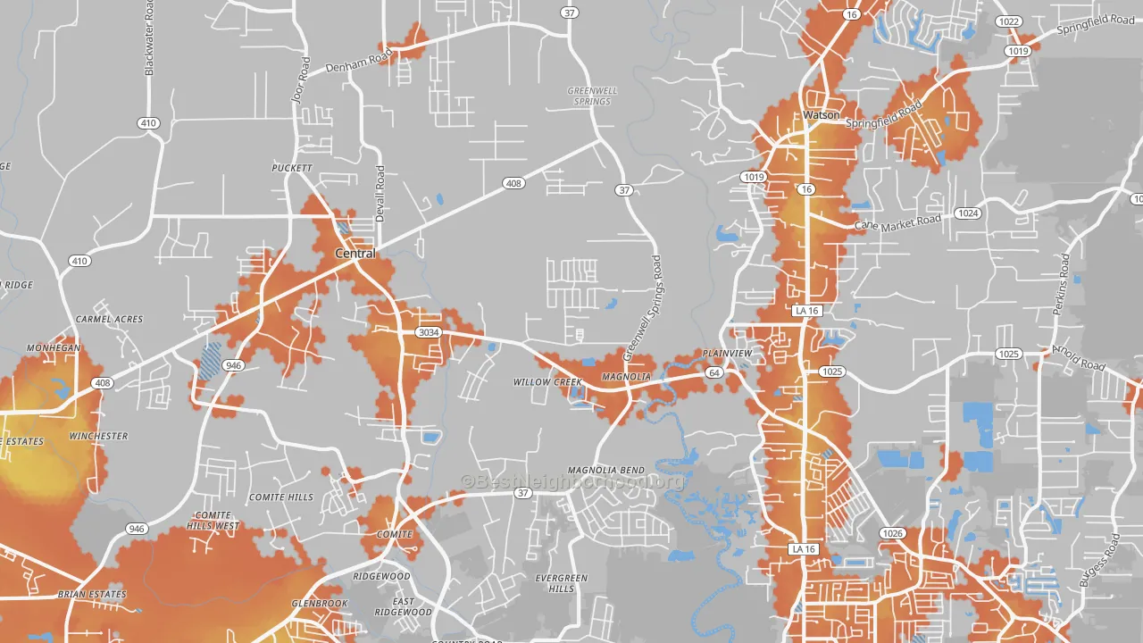 Bike Grade map of Greenwell Springs, LA