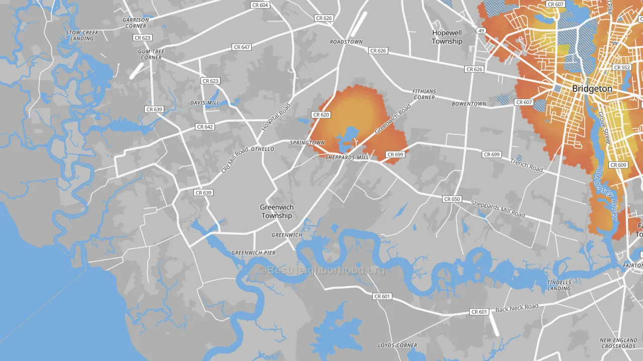 Bike Grade map of Greenwich, NJ