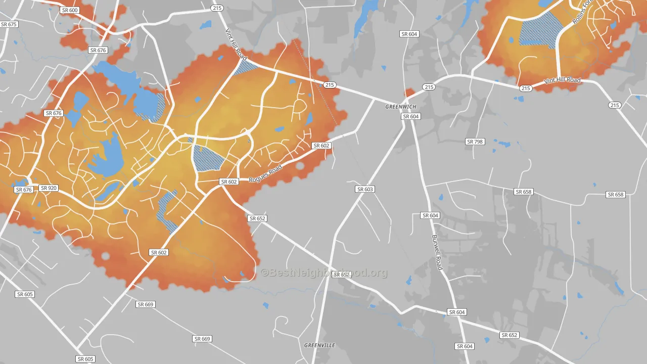 Bike Grade map of Greenwich, VA