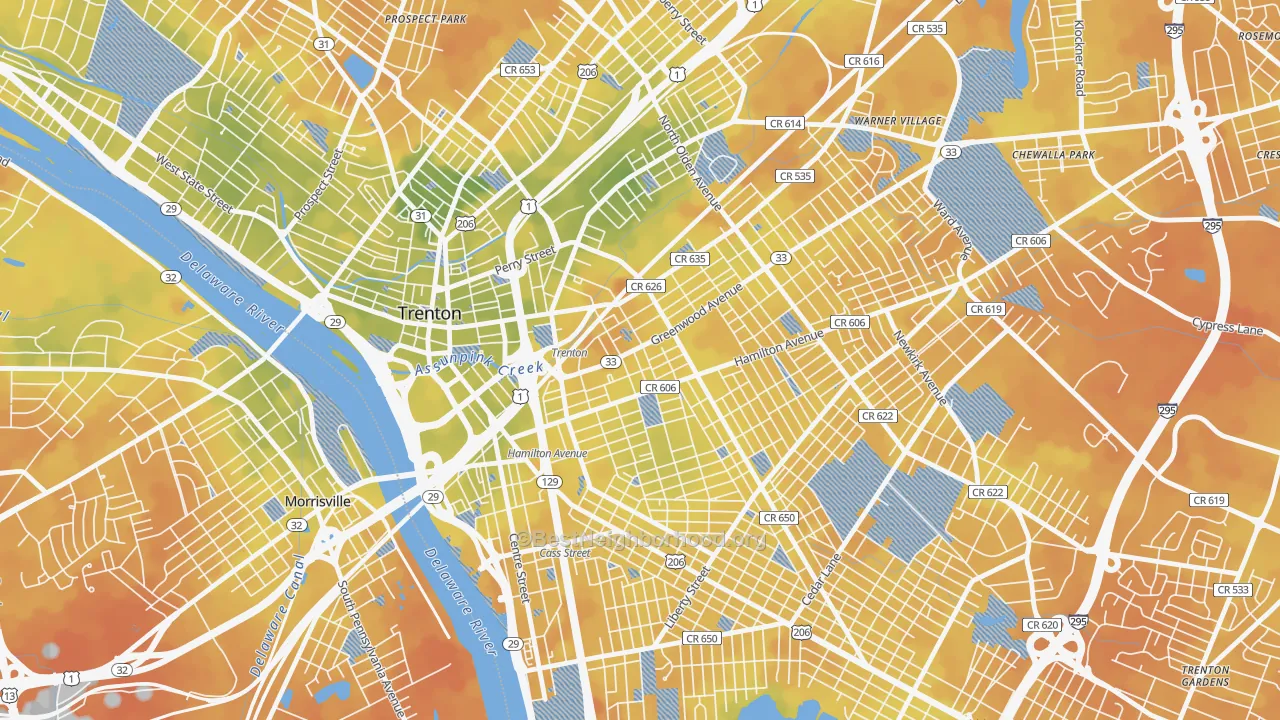 Bike Grade map of Greenwood and Hamilton, Trenton, NJ