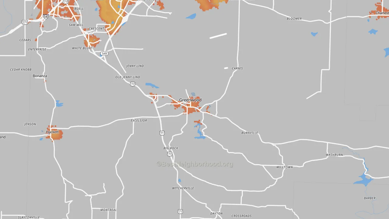 Bike Grade map of Greenwood, AR