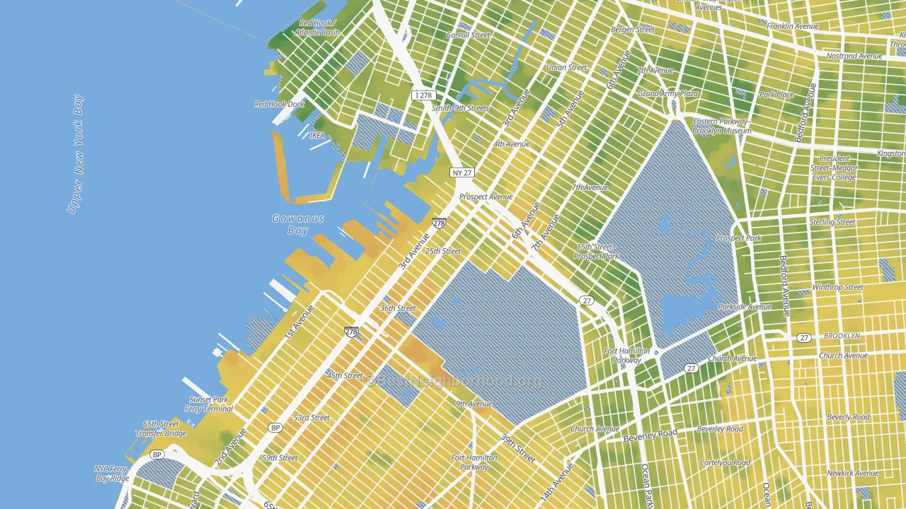 Bike Grade map of Greenwood, Brooklyn, NY
