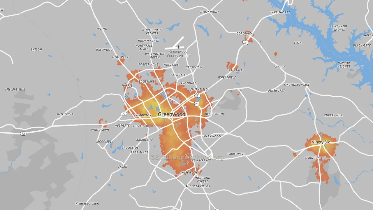 Bike Grade map of Greenwood County, SC