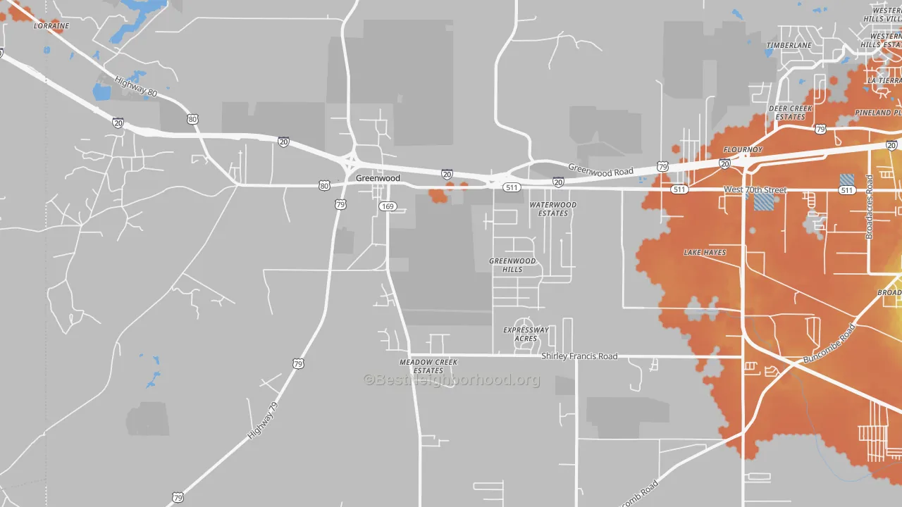 Bike Grade map of Greenwood, LA