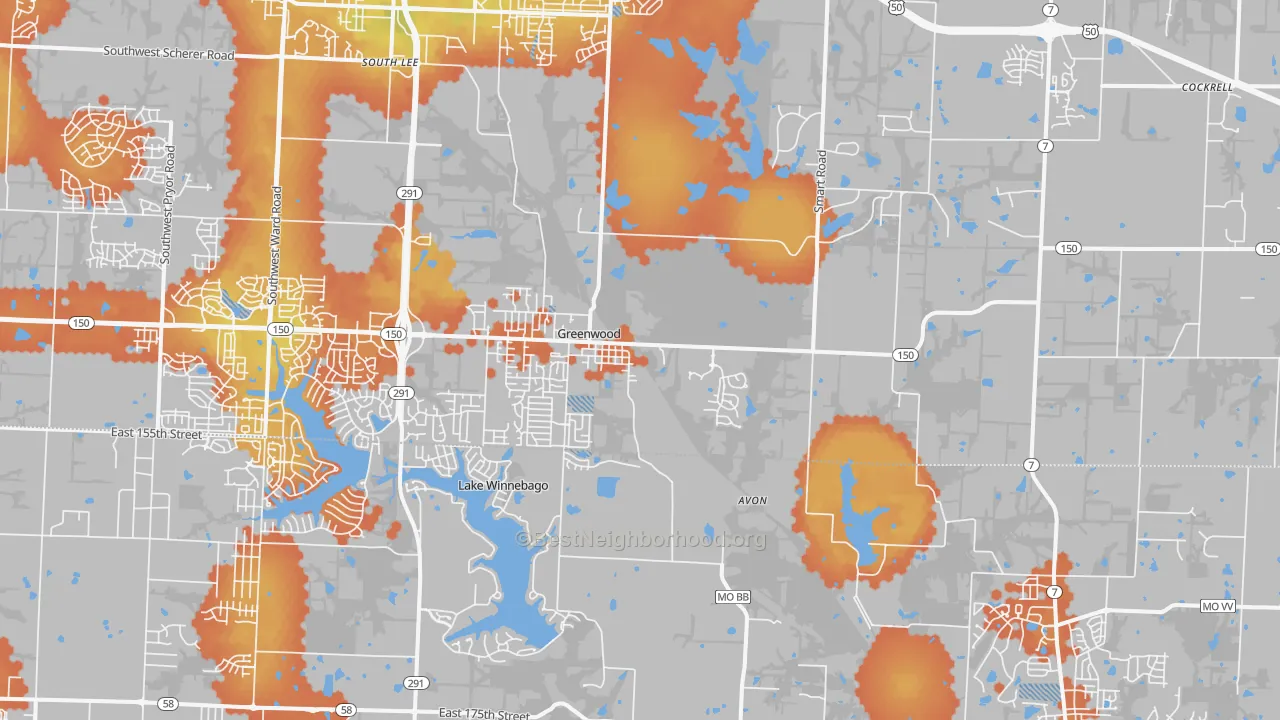 Bike Grade map of Greenwood, MO