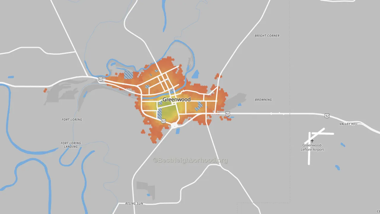Bike Grade map of Greenwood, MS