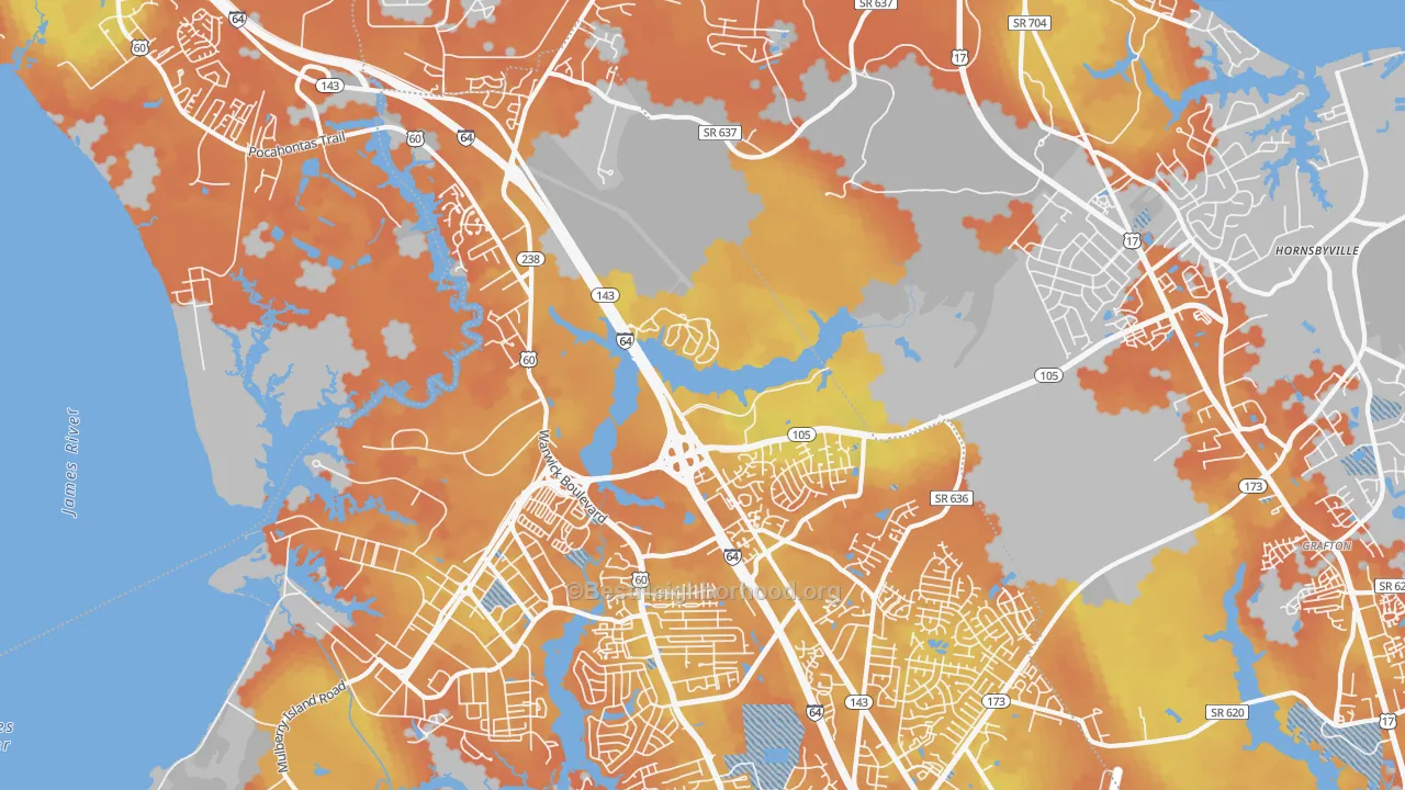 Bike Grade map of Greenwood, Newport News, VA