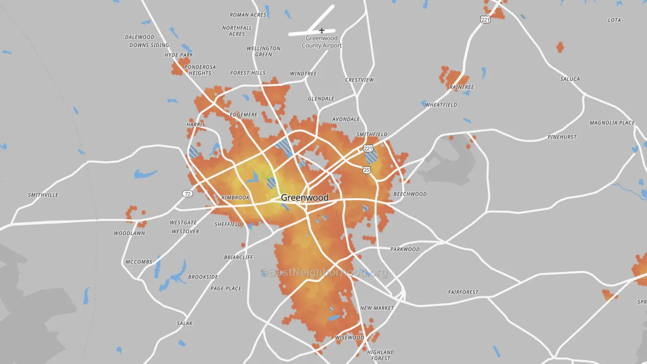 Bike Grade map of Greenwood, SC