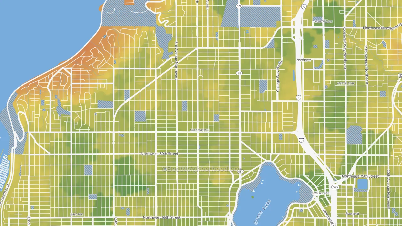 Bike Grade map of Greenwood, Seattle, WA
