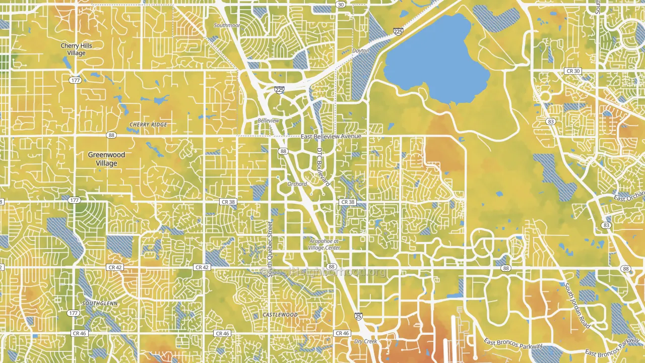 Bike Grade map of Greenwood Village, CO