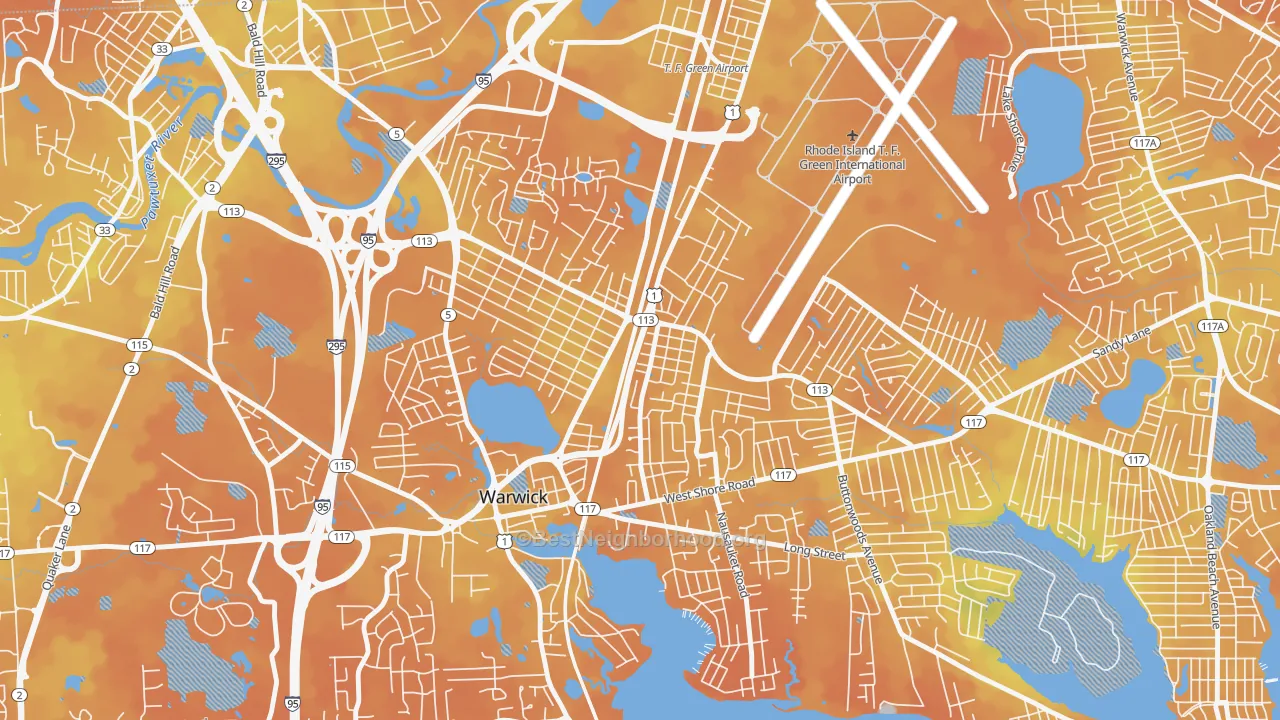 Bike Grade map of Greenwood, Warwick, RI