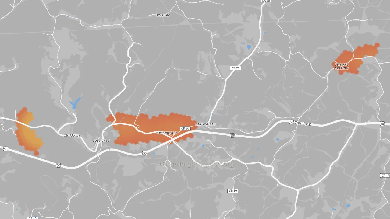 Bike Grade map of Greenwood, WV