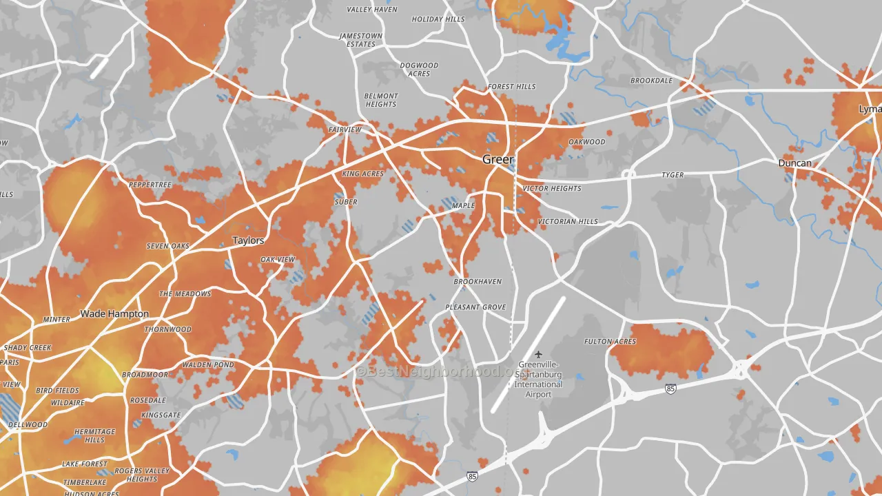 Bike Grade map of Greer, SC