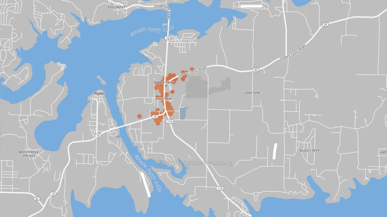 Bike Grade map of Greers Ferry, AR