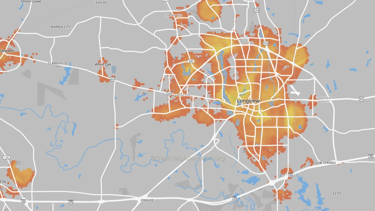 Bike Grade map of Gregg County, TX