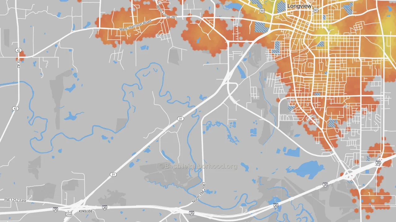 Bike Grade map of Greggton, TX