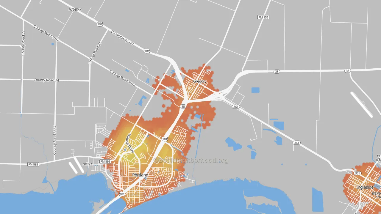 Bike Grade map of Gregory, TX