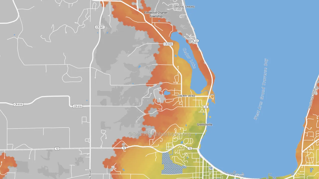 Bike Grade map of Greilickville, MI