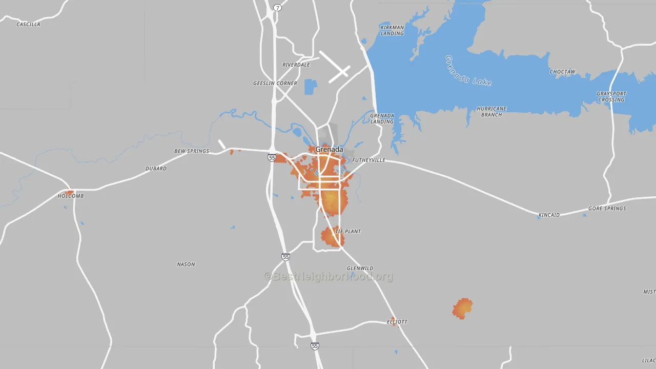 Bike Grade map of Grenada County, MS
