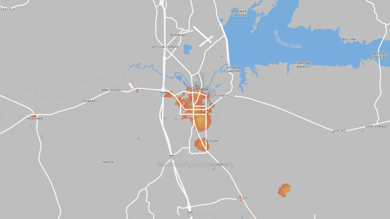 Bike Grade map of Grenada, MS