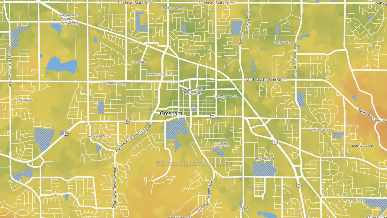 Bike Grade map of Gresham-City Central, Gresham, OR