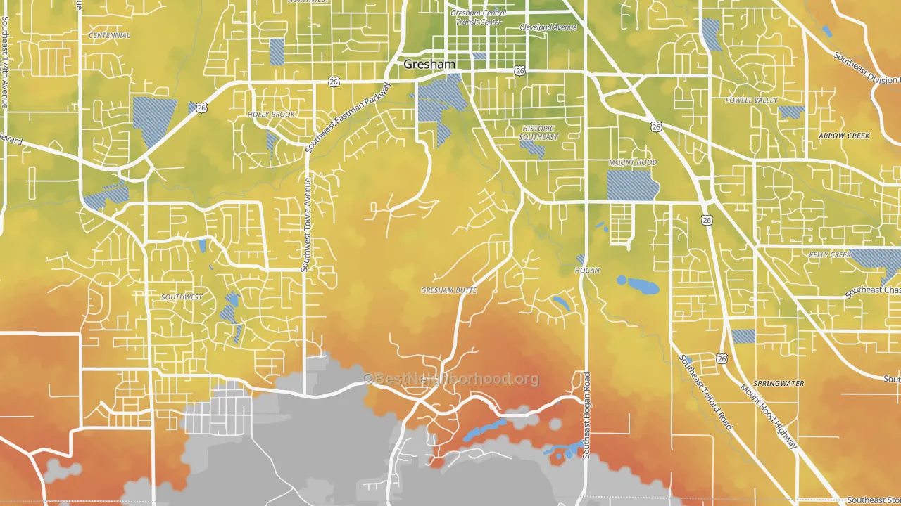 Bike Grade map of Gresham-Gresham Butte, Gresham, OR