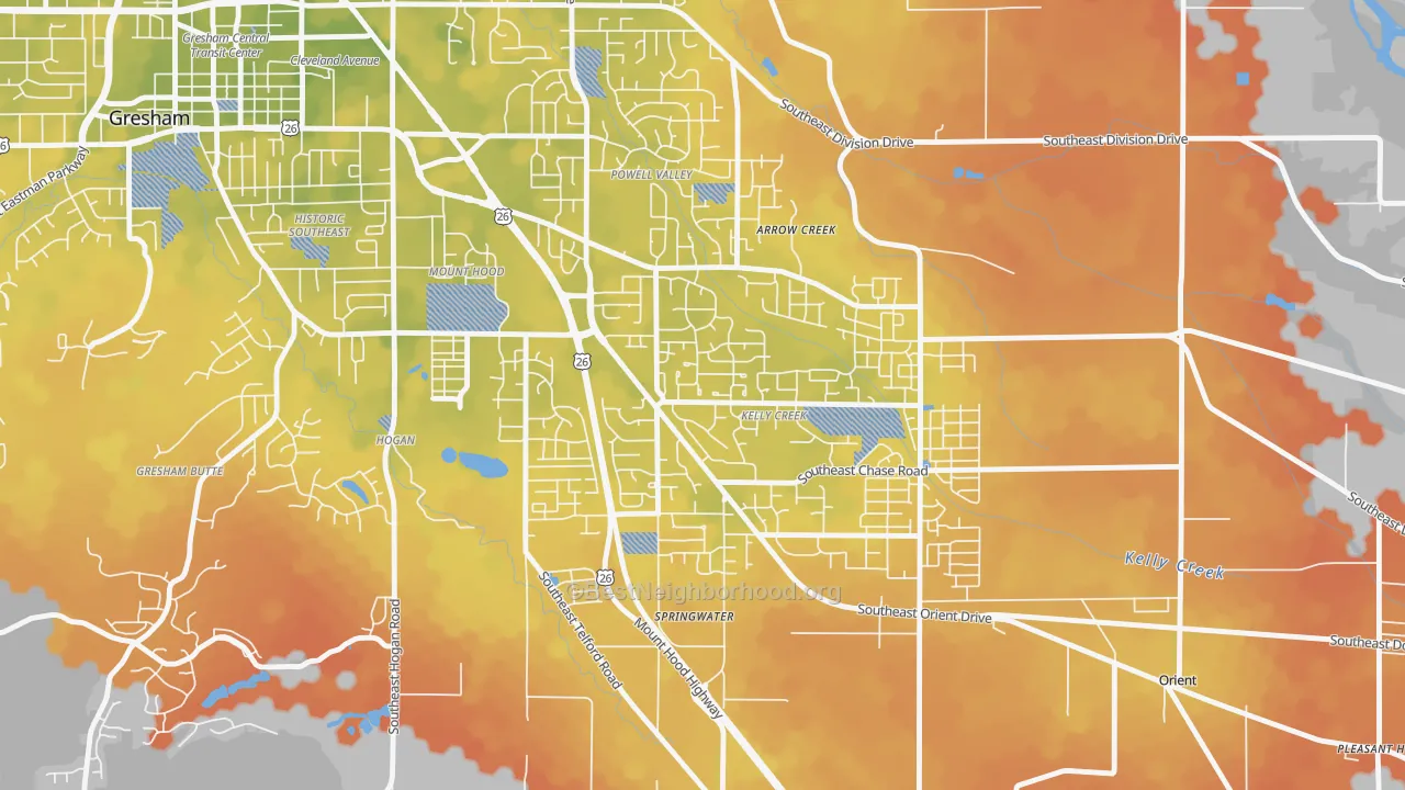 Bike Grade map of Gresham-Kelly Creek, Gresham, OR