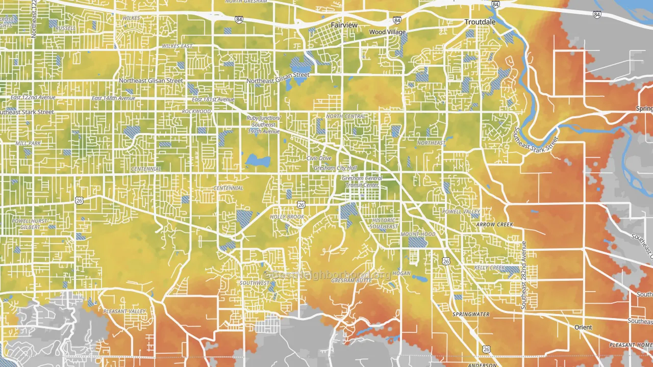 Bike Grade map of Gresham, OR