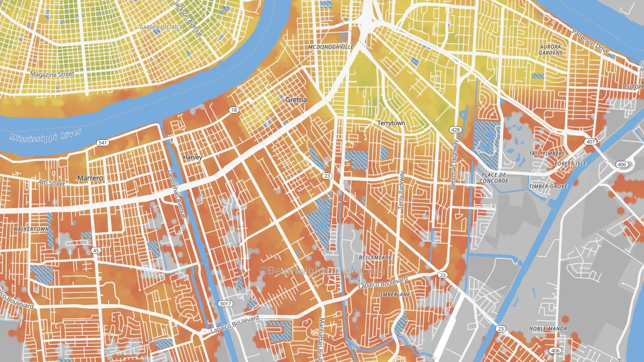 Bike Grade map of Gretna, LA