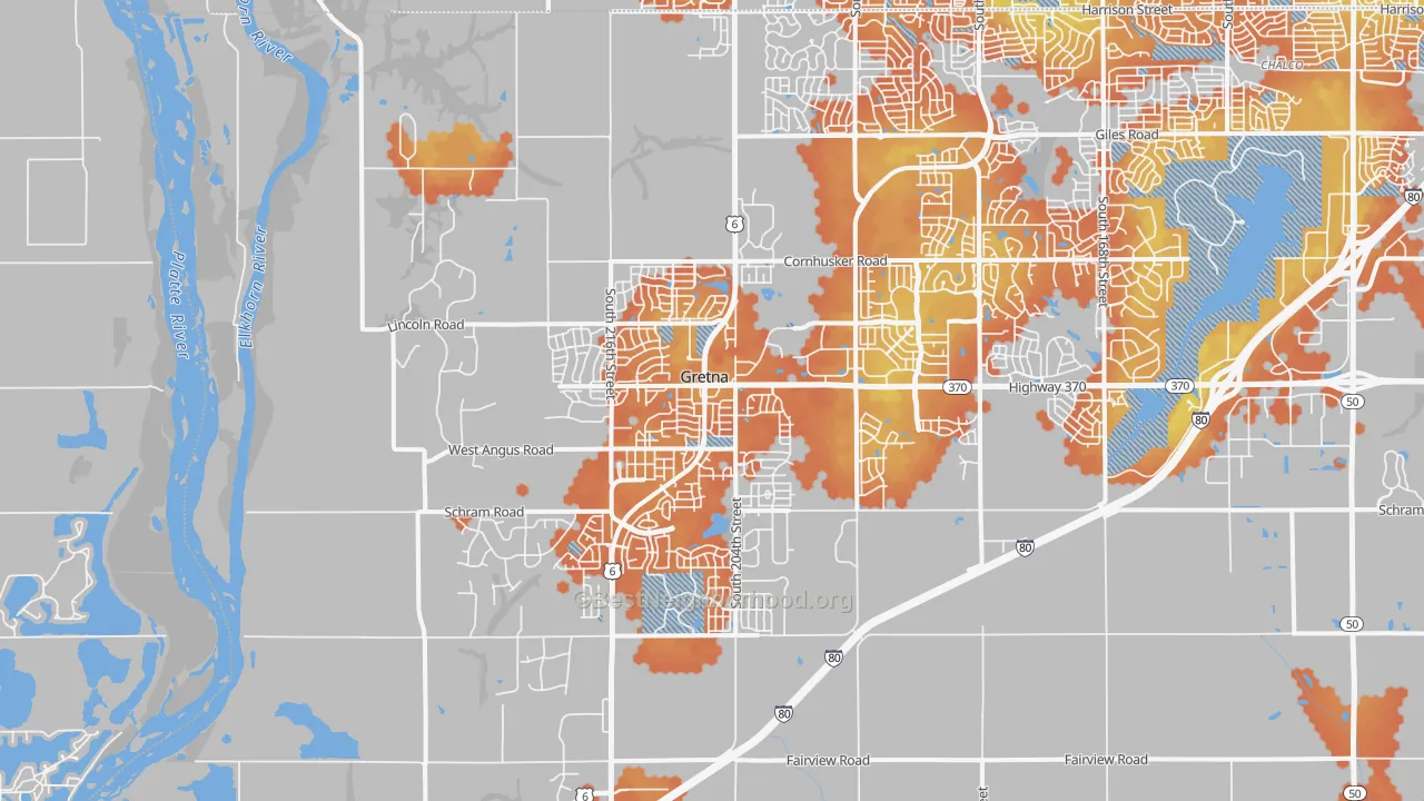 Bike Grade map of Gretna, NE